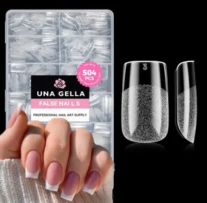 UNA GELLA Nail Tips Square: 504PCS Short Square Nail Tips Pre Etched Gel Fake Nails Tips, No C Curve For Women DIY Nail Extension French Style Salon Home Full Cover Soft Acrylic False Tips 12 Sizes