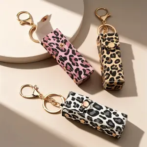 Leopard Print Rivet Lipstick Bag Keychain Keychain Bag  Pendant Holiday Leopard Print Lipstick Holder Keychain, Mini Lipstick Case Bag Charm, Portable Lip Gloss Organizer For Women