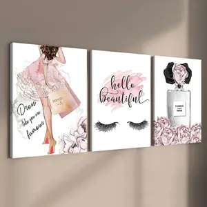 3 Count Wooden Frame Canvas with Sweet Watercolor Floral Beauty Theme Poster, Stylish Women's Wall Art Decoration for Living Room & Bedroom, Waterproof Modern Home Decor Artwork