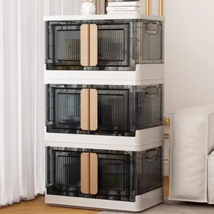 Collapsible Storage Bin with Double DoorStackable Storage Bins with Wheels Plastic Storage Bins Stackable Closet Organizer 3 Pack 8.4 Gal