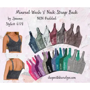 Ribbed Cropped Mineral Washed V neck Tank Top Brami bralette by Zenana 6178 Soft Stretchy Comfy Womenswear