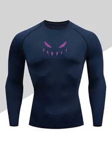 Men's Compression Fitness Shirt, Quick-Dry Long Sleeve Gym Top, Elastic Moisture-Wicking Workout Tee, Breathable Compression Sweatshirt, Casual Fall & Winter Wear