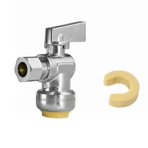 10-Pack 1/2" Push Connect x 3/8" OD Compr. Unigold Push Fit Angle Stop Valve, 1/4 Turn (Lead Free)