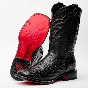 Black Ostrich Leather Boots - Square Toe Black Ostrich Leather Boots - Square Toe