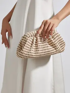New Linen Color Pleated Bag, Handbag, Shoulder Bag, Polyester Fabric, Chain, Ideal for Weddings, Parties, Daily Use