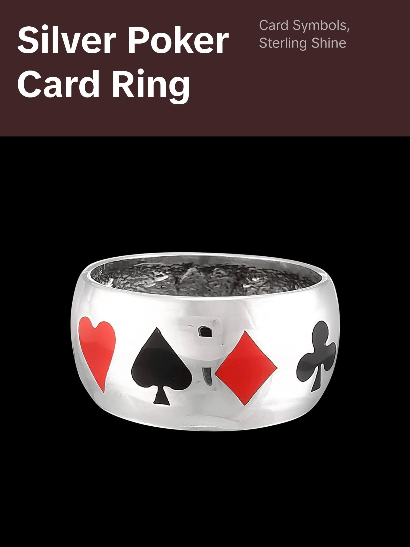 Size 10-925 Sterling Silver Card Shark Ring, Black & Red Resin, Playing Card Design, Handcrafted Symbol Jewelry
