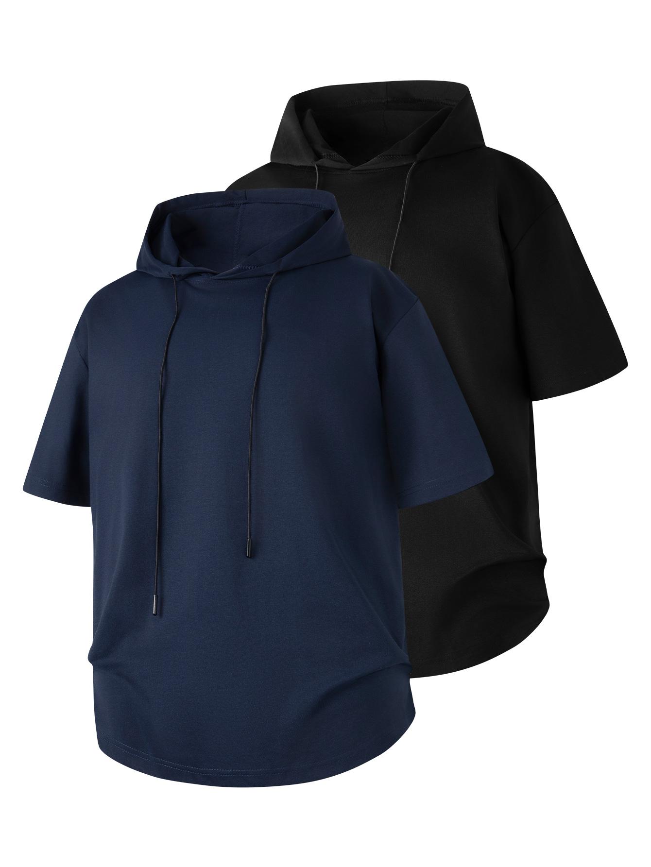 Men’s short-sleeve hoodie, quick-dry ice cool breathable hooded T-shirt, loose-fit casual athletic top for gym workouts and everyday wear