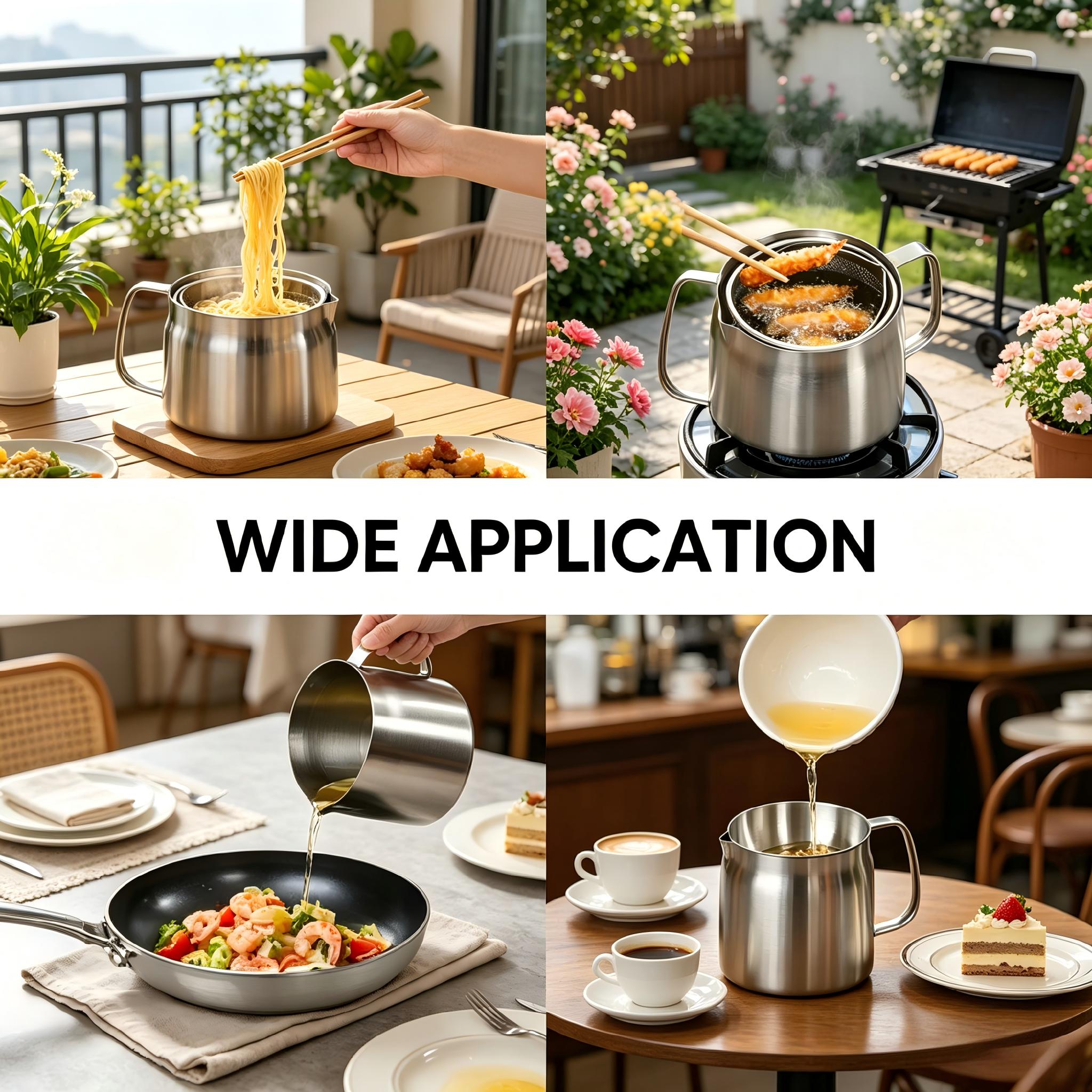 2L/68oz 304 stainless steel oil filtering pot, large-capacity multifunctional oil storage container with strainer and frying basket, suitable for kitchen use and outdoor camping