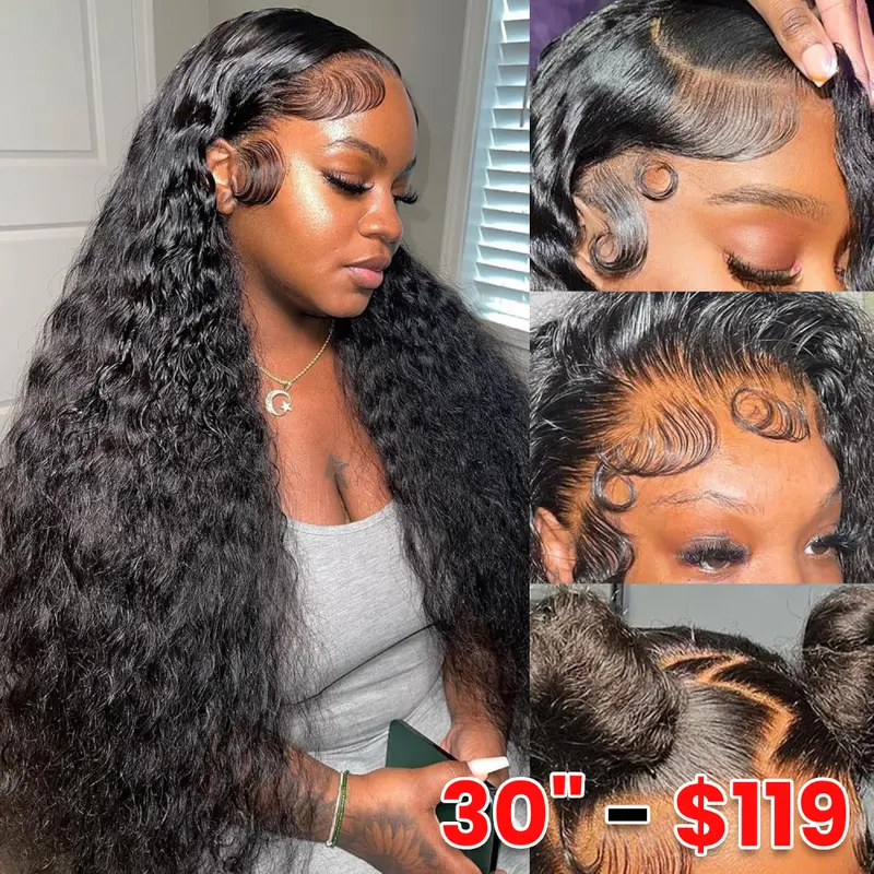 [30" = $119] Deep Wave 13x6 Lace Front Wigs Human Hair Wigs Brazilian Transparent Deep Curly Lace Frontal Wigs Human Hair Lace Front Wigs Pre Plucked 180% Density Natural Color TikTokShopBlackFriday