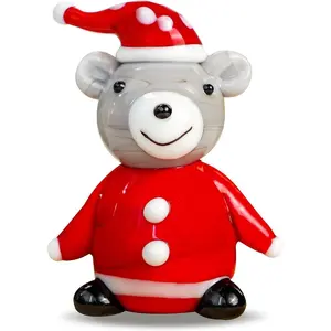 QFkris Glass Bear Figurines for Christmas Miniature Glass Animals Blown Glass Christmas Bear Figurine