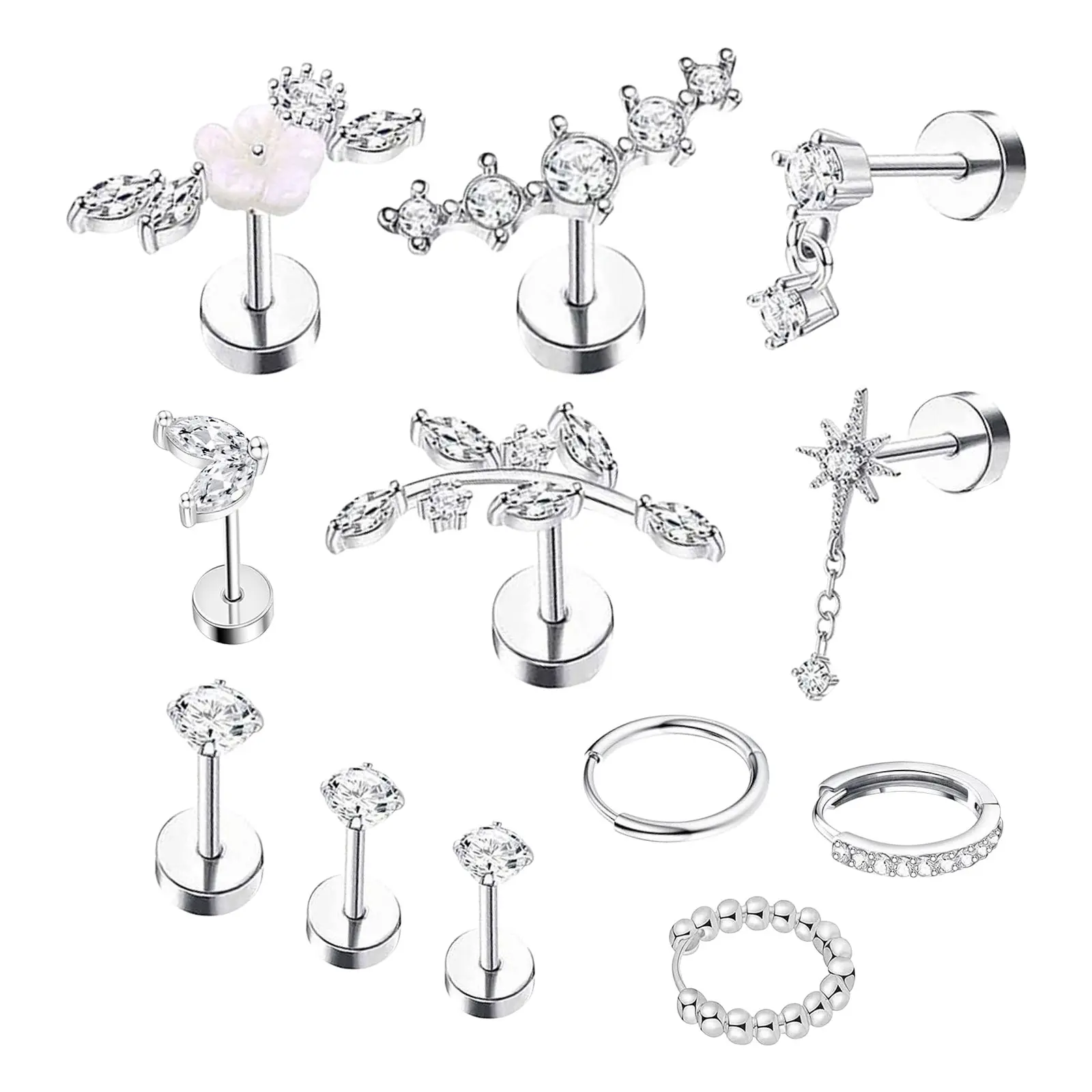 12PCS Stud and Hoop Earrings Set for Multiple Piercing Earring Stack Jewelry Gifts for Women Men Anniversary Birthday Christmas Valentine's Day Mother's Day