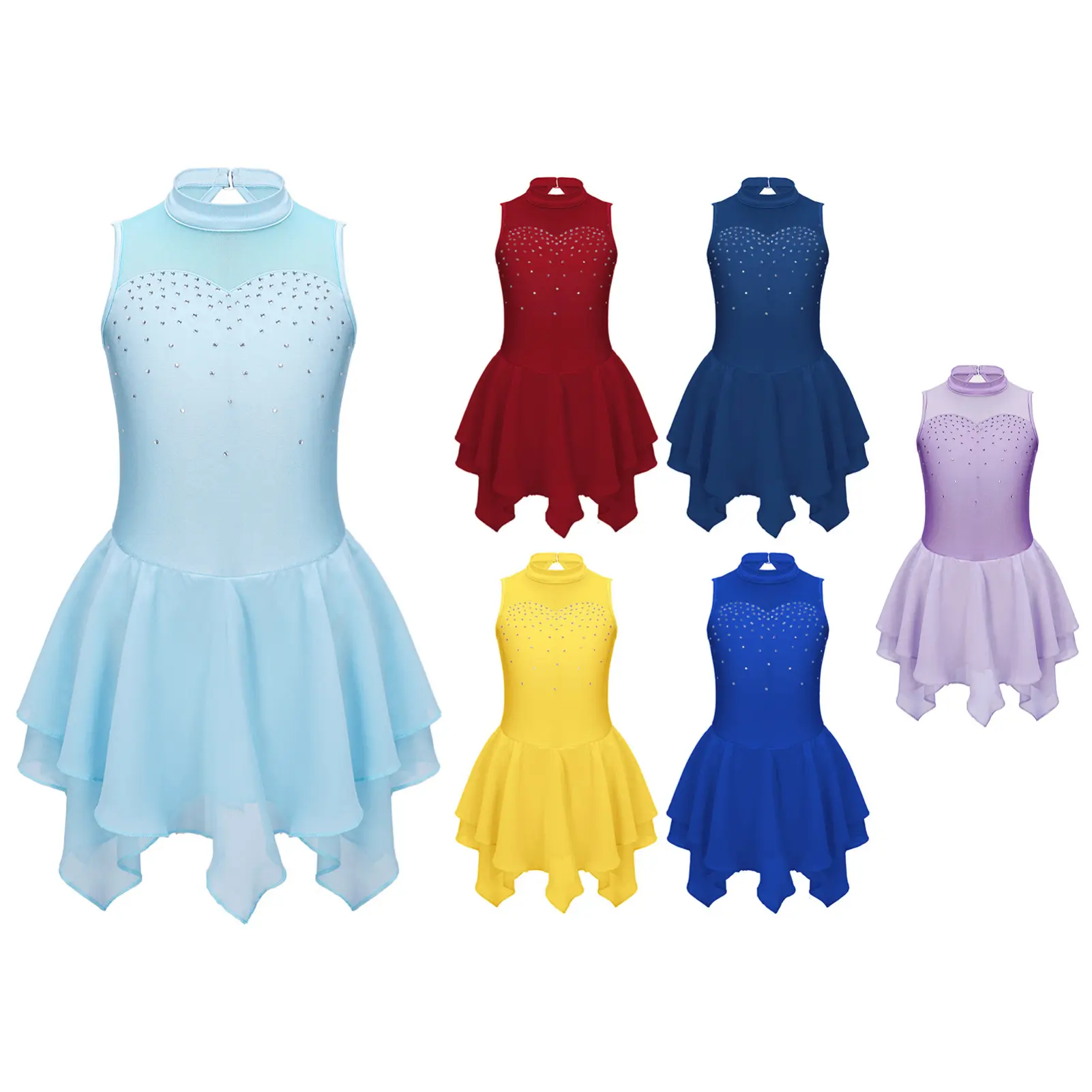 Girls' Sleeveless Rhinestone Keyhole Back A-line Dance Dress, Kids' Party Wear Clothing