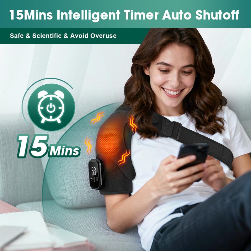 Shoulder Massager with Heat, Cordless Shoulder Heating Pad with Massage, Heated Shoulder Wrap Belt with 3 Vibration Modes & 3 Heat Levels & Timer, Christmas Gifts for Men Women
