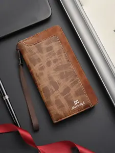HOVI'S Men's Vintage Textured Zipper Clutch Wallet - Long Wristlet Handbag with Large Capacity, Multi-Card Slots & Phone Storage, Ideal for Daily Commute & Travel, Perfect Gift for Him, Travel Essentials