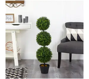 Nearly Natural 3' Boxwood Triple Ball Topiary Decor Decorative