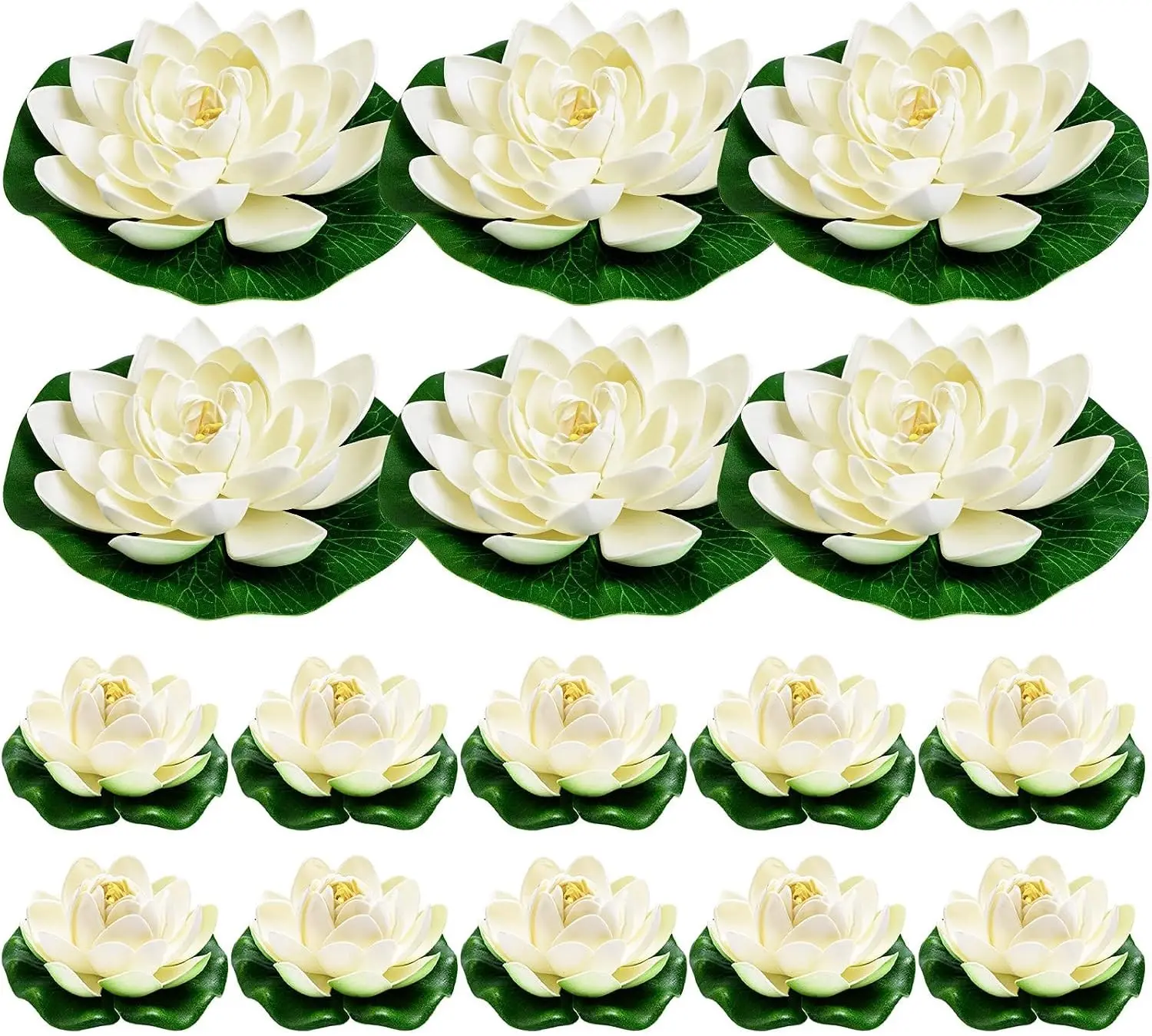16Pcs Artificial Floating Pool Flowers, Artificial Lotus Flower Decor | 7in and 4in Fake Water Lily Pads Flowers, Lotus Flower Floating for Pool Garden Koi Fish Pond Aquarium Pool Wedding Decor