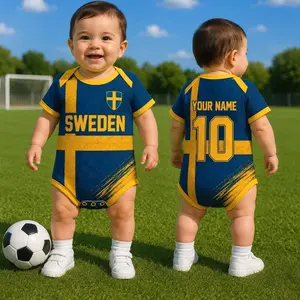 Custom Sweden Baby Soccer Bodysuit, Personalized Sweden Football Baby Onesie, Custom Name Number Infant Shirt Gift