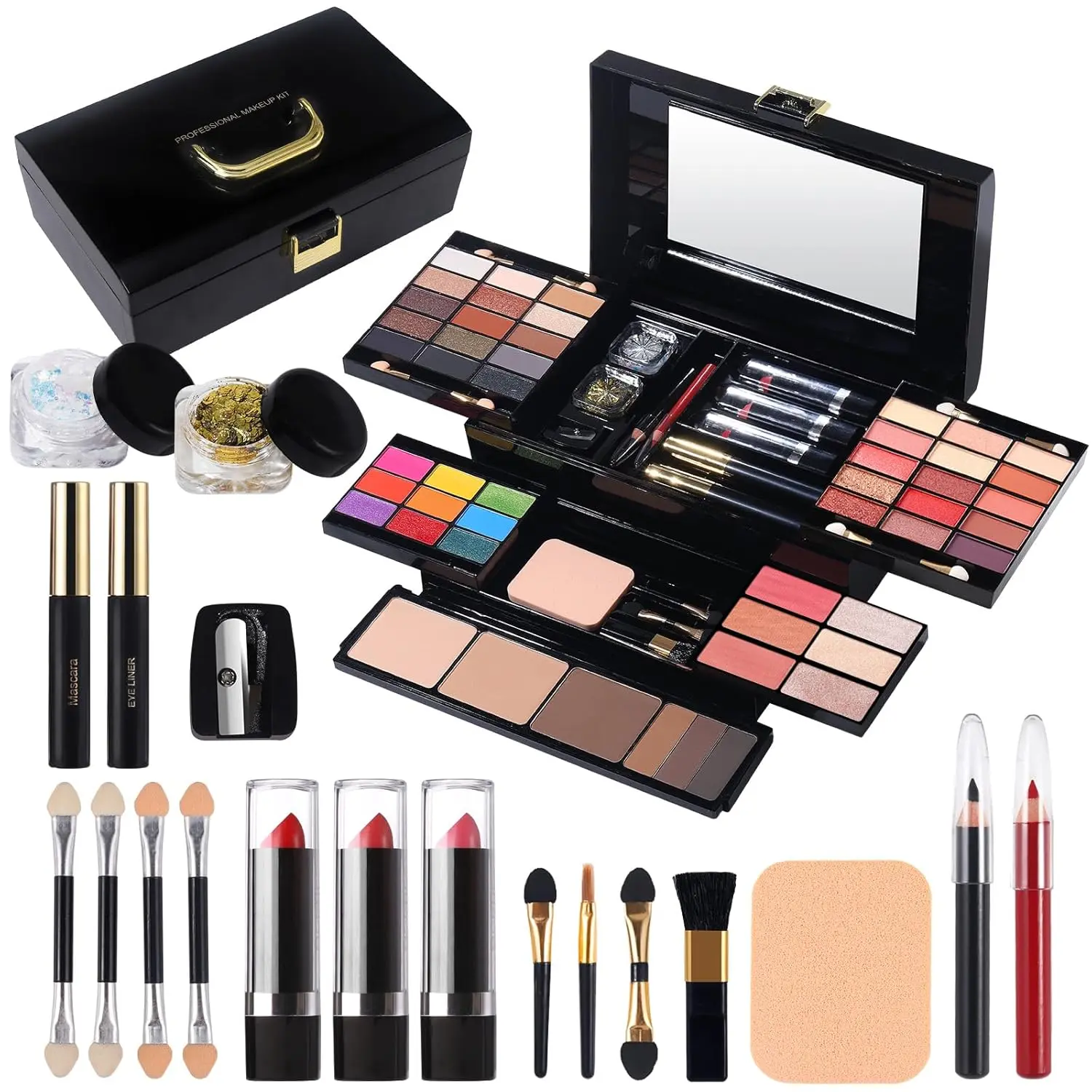 Makeup Kit for Women Girl Full Kit with Mirror 60 Colors All in One Make up Gift Set Included Eyeshadow,Blusher,Highlighter,Compact Powder,Brow Powder,Lipstick,Glitter,Eyeliner,Mascara 01