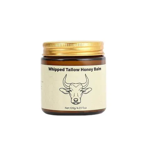 4 Oz Handmade All-Natural Lavender Whipped Grass-Fed Beef Tallow Honey Balm Cream - Lavender Soothe, Vitamin C, Acne Treatment, Nourish, Brighten Tone, Gentle Exfoliate, Firm Texture, Dry Skin Daily Care (Party Bag Gift Option)