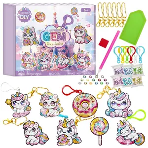 DIY Mermaid Diamond Painting Keychain Kit, Big Gem Art Craft for Kids Ages 6-12, 6 Pieces Ocean Theme Keychains, Birthday Gifts, Party Favors