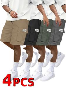 Men's Workwear Short Set 4 Pieces Durable Fabric Elastic Waistband Multi Pocket Design Beige Khaki Motorcycle Jacket Custom Men's Outfit Workwear Street Style Essential for Hikers Summer Casual Tropical Clothes Menswear Suits Outdoor Strap Gamis