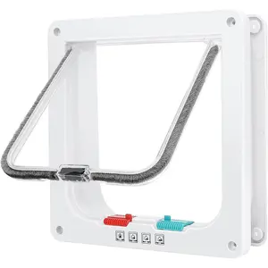 Cat Door, Safety Pet Door with 4 Way Lock, Weatherproof & Easy Installation Cat Flap Door for Interior Exterior Door, Window, Wall(Medium, 5.98in x 5.7in Flap)