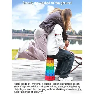 1pc Upgraded Folding Stool, lightweight and sturdy with 400 lbs load capacity. Collapsible, extendable and retractable design for easy carry & storage. Durable portable small stool in rainbow style, perfect for adults outdoor travel, camping, fishing, hik