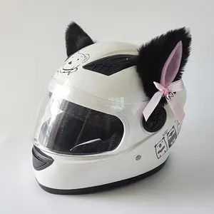 4PCS Motorcycle helmet accessories-plush fluffy cat ears with bow, available in pink and other colors to choose from in black, the ears are removable, suitable for men and women