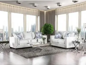 SM2675 2 pc Ilse off white chenille fabric sofa and love seat set track arms
