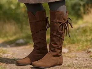 Renaissance Medieval Larp Boots, Ren Faire Viking Pirate Boots, PU Leather Cosplay Boots, Retro Knight Warrior Boots, Vintage Aesthetic Boot