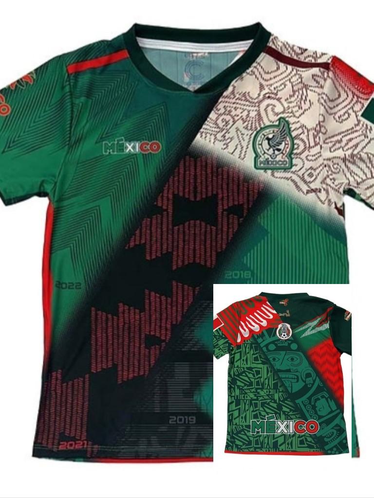Mexico Qatar 2022 Home, Away, Mix Jersey - Green Jersey with Red Trim, Short Sleeves, and Logo Design