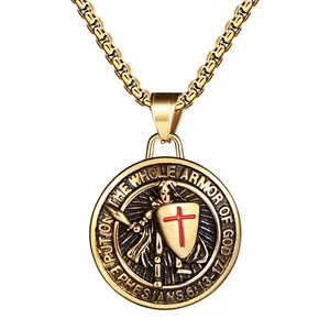 OIDEA Saint Michael Archangel Necklace: Men Gold-Plated Stainless Steel Shield Pendant with Sword Catholic Amulet Faith Jewelry Gift