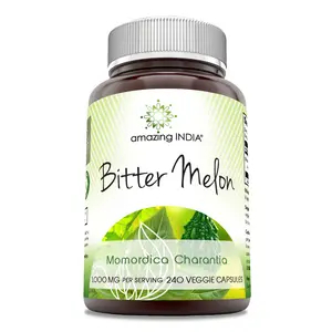Amazing India Bitter Melon Supplement | 1000 Mg per Serving | 240 Veggie Capsule | Non-GMO | Gluten-Free | Made in USA
