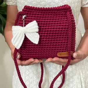 Crochet Shoulder Bag Handmade T-Shirt Yarn Crossbody Purse Trendy Summer Bag Gift for Her Lined Fabric Bag Pinterest-Inspired 100% Recycled Polyester T-shirt Yarn Fully Lined with Inner Pocket Magnetic Snap Closure