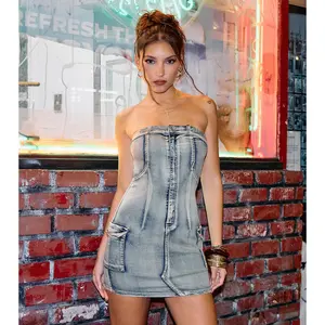 So Electric Strapless Jean Denim Mini Dress