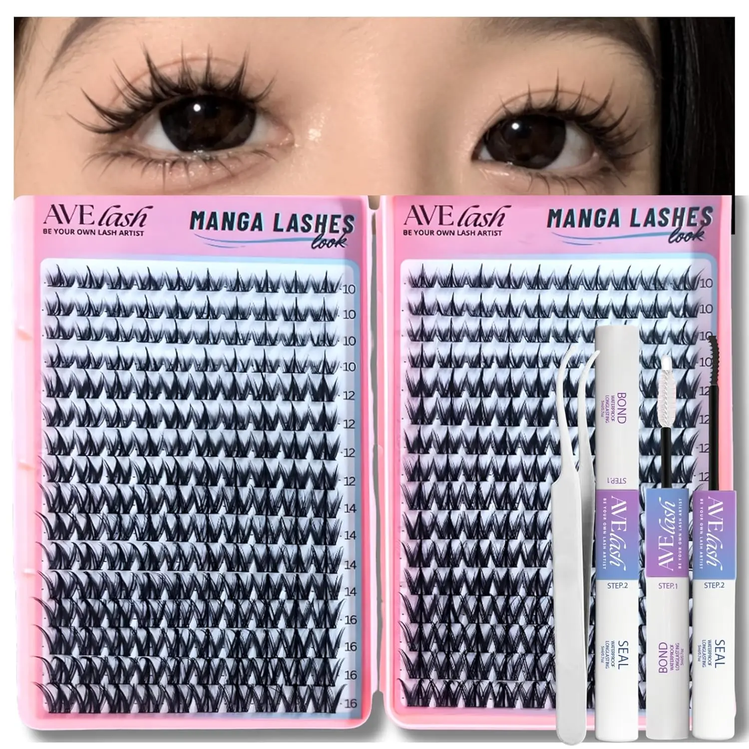 Anime Lash Clusters Kit Manga Natural 320 Pcs Cluster Eyelash Extensions Kit Wispy Fairy Fluffy Eyelash Clusters Cosplay Individual Lash Extensions Kit CC Curve 10-16mm AVELASH