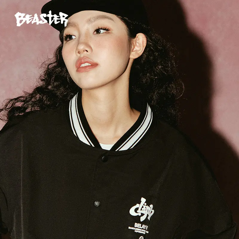 BEASTER Ghost Face American Style Street Baseball Jacket for Men, Rock Climbing Letter Embroidery Jacket for Women