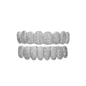 Jinao Super Flash Micro-Inlaid Copper Zircon Gold Tooth Socket Grillz Cross-Border Wholesale Cool Men's Fashion Hip Hop Rap Accessories