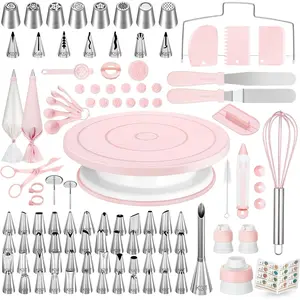 158PCs Cake Decorating Kit, Baking Supplies Tools - Includes Cake Stand Turntable, 64 Icing Piping Tips Set, 2 Frosting Spatulas, 3 Scrapers, 50+2 Pastry Bags, Coupler, Video Tutorial, Booklet