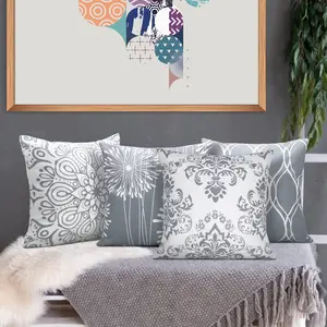 Set of 4 Decorative Throw Pillow Covers 18x18'', Grey and White Modern Simple Square Pillow Case Cushion Cover for Sofa Couch Farmhouse Outdoor Living Room