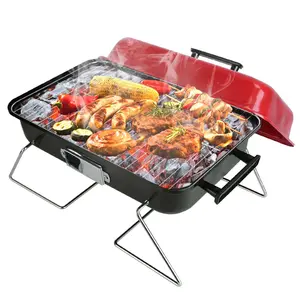 1-Piece Portable Charcoal Grill, Outdoor Tabletop Folding BBQ Grill with Lid, Small Barbecue Smoker for Backyard Camping Picnics