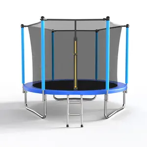 MERSCO 8FT Outdoor Trampoline with Enclosure Net and Ladder, Recreational Trampolines for Kids and Adults,Blue