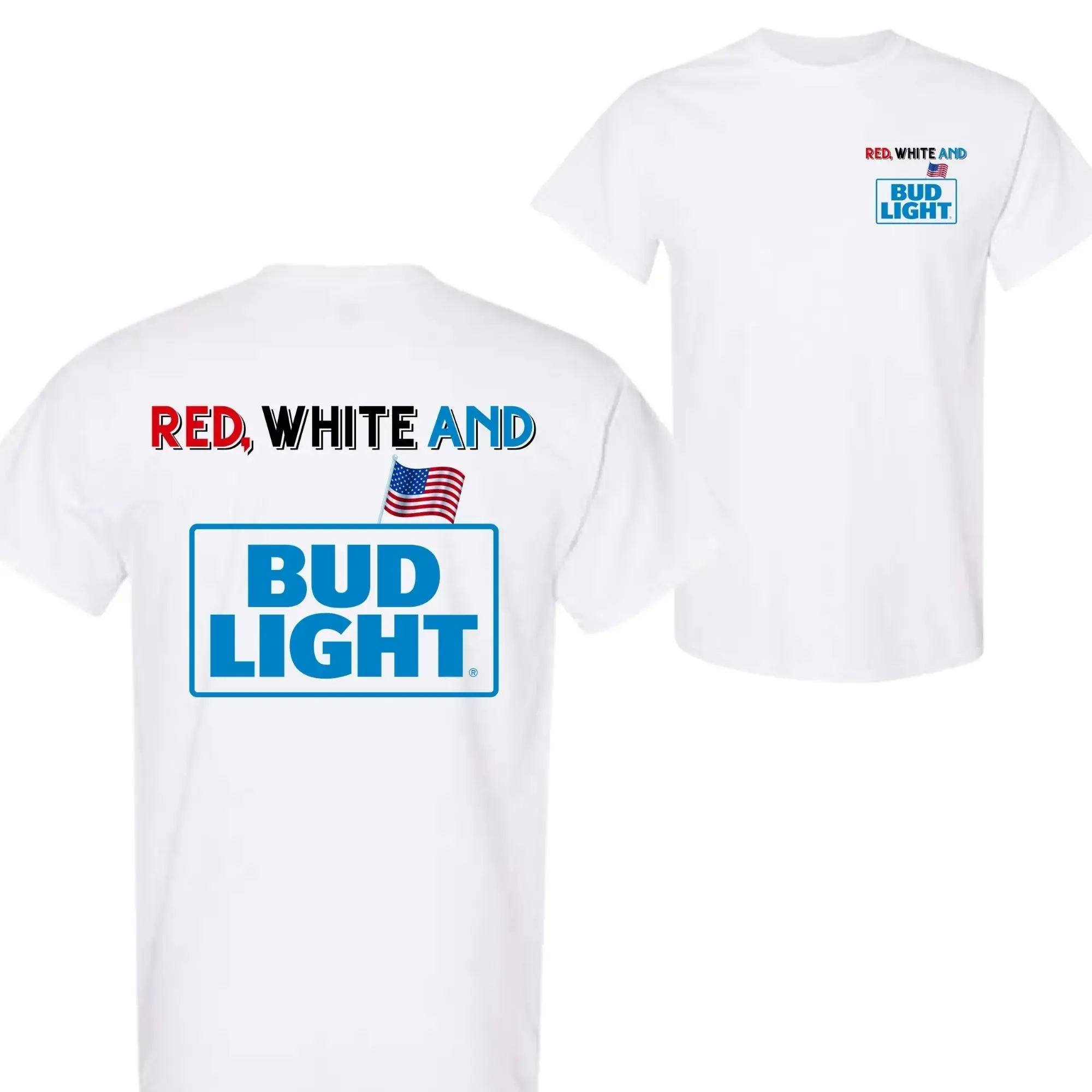 🇺🇸🍻🎉Bud Light Graphic T-Shirt, Vintage Red White and Bud Light Americana Tee, 4th of July Independence Day Beer Merch, Retro Blue Box Short Sleeve Unisex Streetwear