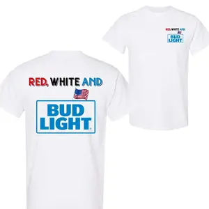 Official Bud Light Graphic T-Shirt, Vintage Red White and Bud Light Americana Tee, 4th of July Independence Day Beer Merch, Retro Blue Box Short Sleeve Unisex Streetwear