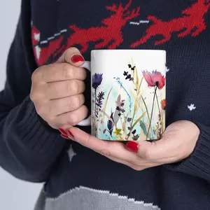 Boho Wildflowers Ceramic Mug 11oz Glossy Pastel Watercolor Floral Cottagecore Vintage Botanical Charm Microwave & Dishwasher Safe Lead-Free C-handle