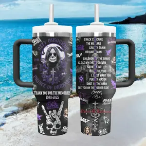 Ozzy Osbourne 40oz Tumbler With Handle, Mug Gift Fan Prince Of Darkness, Flasks For Fan Black Sabbath, Retro Rock Music Tumbler Stainless Steel, Vintage Heavy Metal Cup, Rock Legend Artwork Mug, Musician Fan For Drinkware Classic
