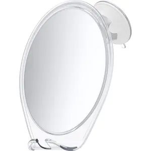 Fogless Shower Mirror with Suction Mount & Swivel – Anti-Fog Acrylic Bathroom Mirror for Shaving – Built-in Razor Holder, Easy Install, Home Shower Accessory (White)