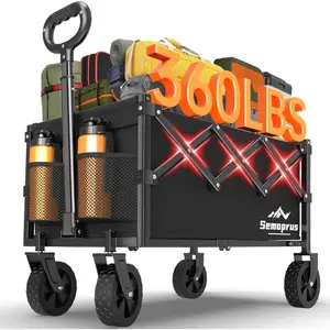 Foldable 360LBS Heavy Duty Utility Wagon Cart with Wheels, 100L Portable Outdoor Wagon for Shopping, Beach, Camping, Sports, Garden