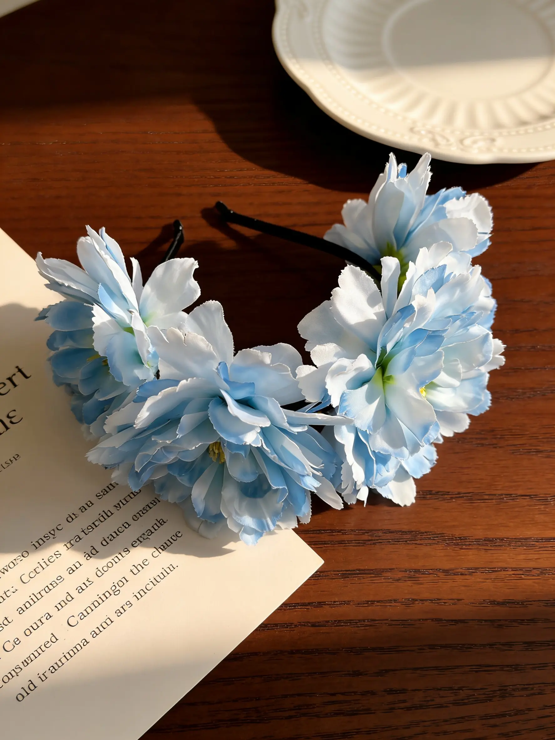 Summer Vacation Big Peony Flower Zigzag Headband, 3D Floral Beach Photography Hair Accessory, Fresh Blue Big Flower Bohemian Style, Party and Daily Wear Hair Ornament