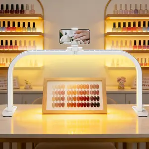 Professional Half Moon Nail Lamp, Foldable 25.6" U-Shaped LED Nail Desk Light With Phone Holder, Dimmable, Adjustable Color Temperature 3000K–6500K